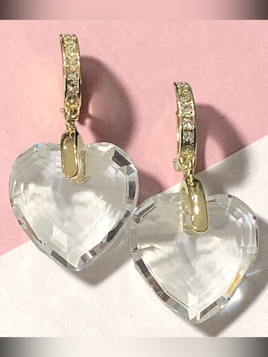 Heidi Daus Jewelry - Heidi Daus Stunning Gold Crystal Heart Drop Earrings - Clear. Super sparkly NWT
